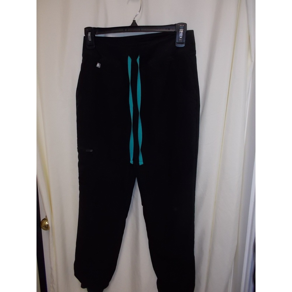FIGS Technical Collection Black Scrub Jogger Pants Teal Drawstring Womens XS